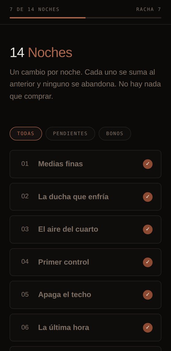 La app con el progreso de las noches