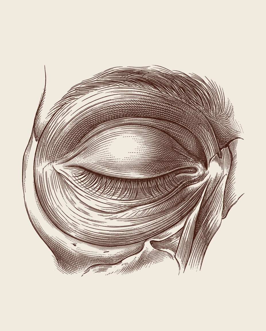 Grabado anatómico del ojo cerrado
